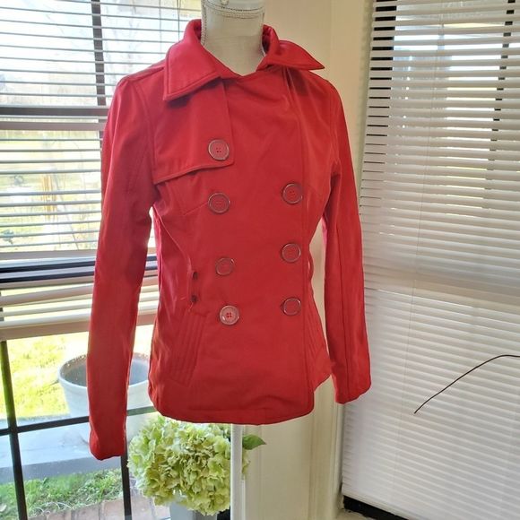 RUE 21 Rain Coat Trench Coat Red sz M - Picture 2 of 5